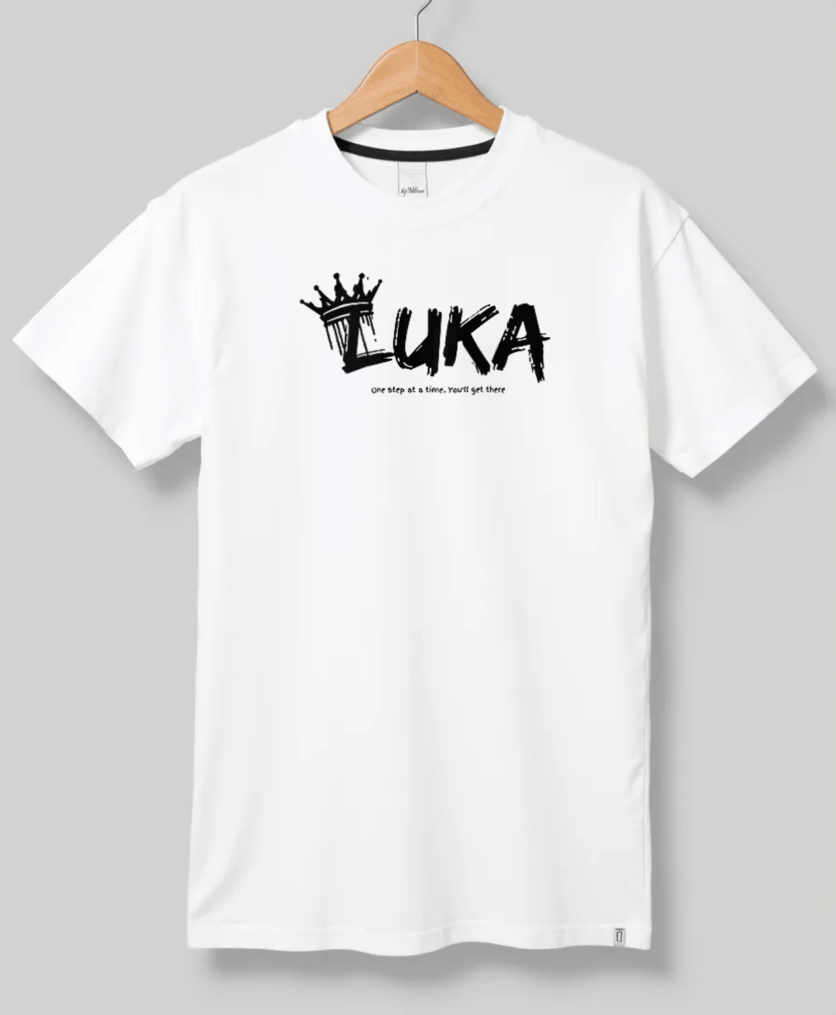 LUKA" Personalized White T-Shirt with Bold Crown Design & Motivation