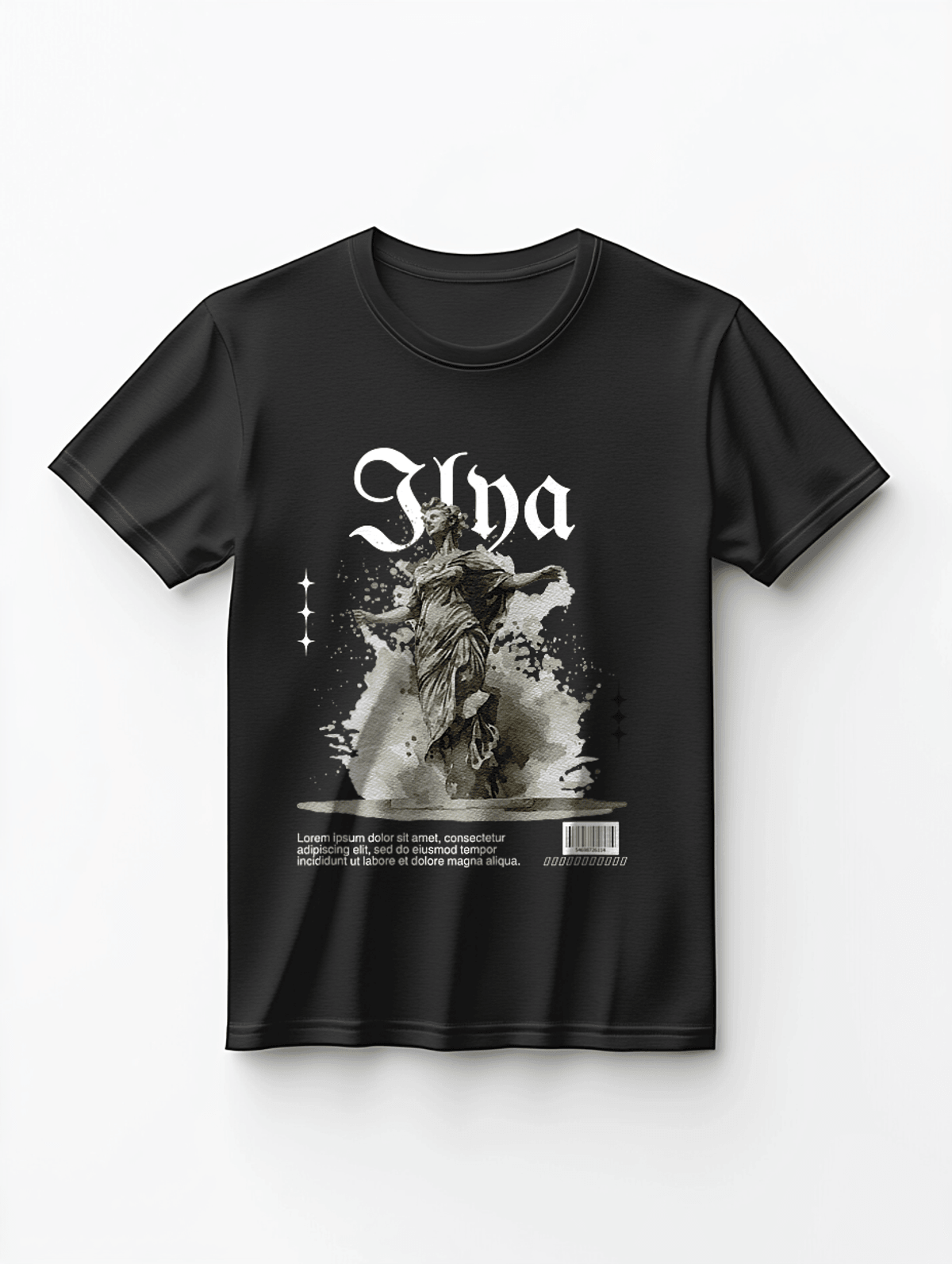 ILYA" Personalized Black T-Shirt with Unique Artistic Design - Customize with ILYA