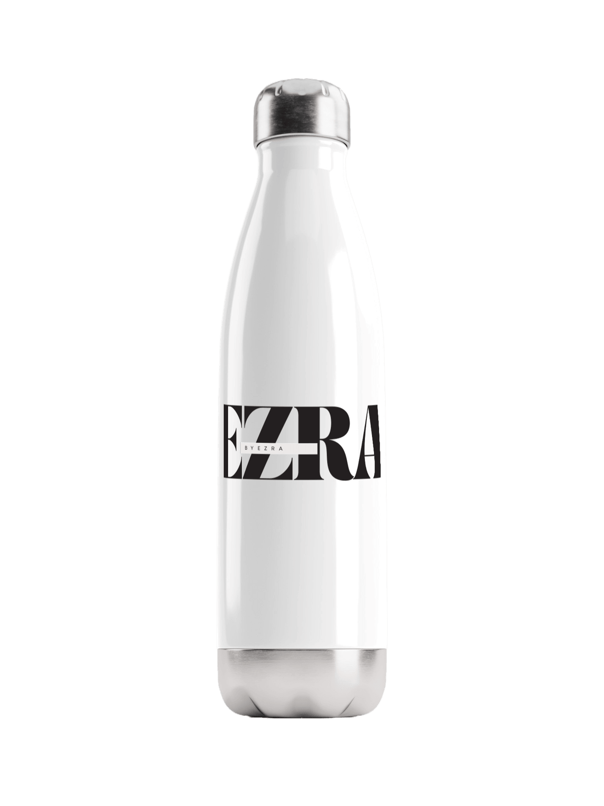 Stylish EZRA Custom Water Bottle - White with Black Print Design