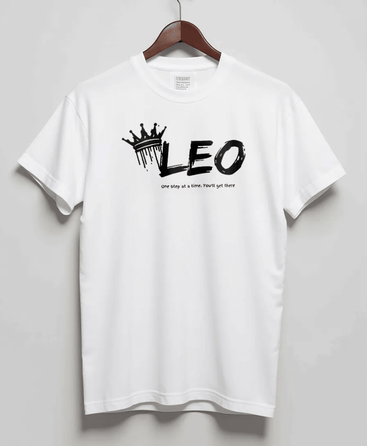 Personalized "LEO" T-shirt with Inspirational Message & Black Crown Design