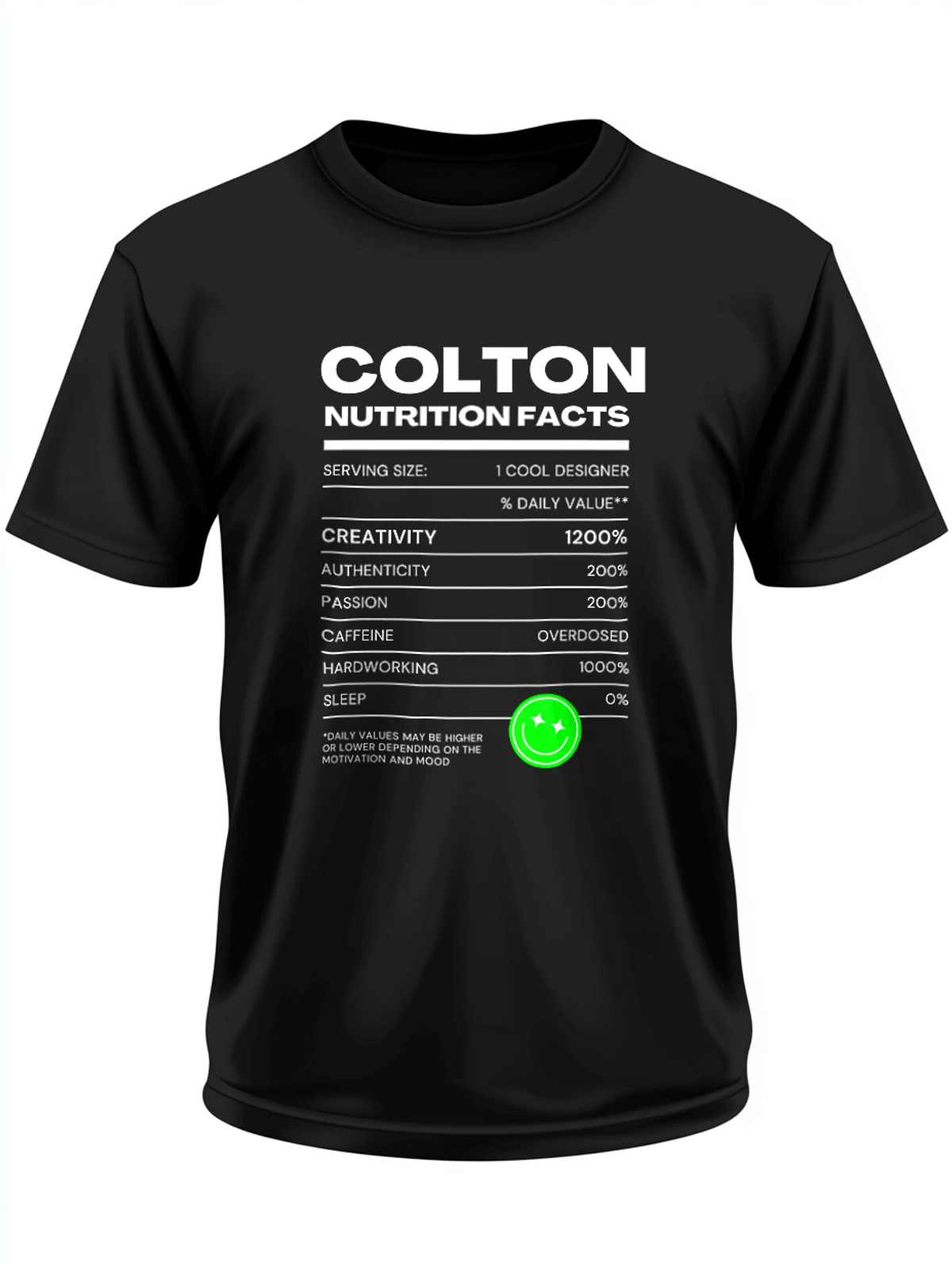 COLTON's Nutrition Facts Themed T-Shirt