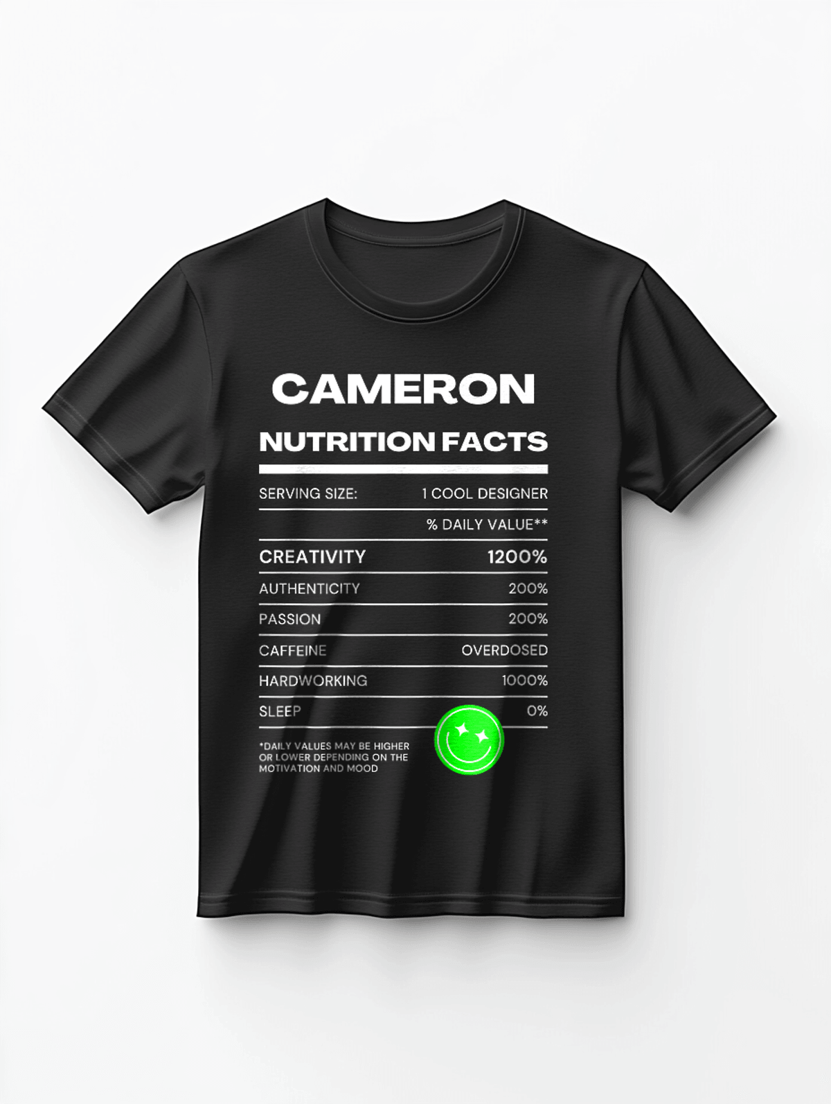 CAMERON's Personalized Nutrition Facts T-Shirt
