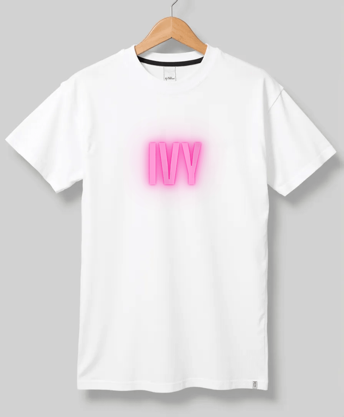 Personalized White T-Shirt with IVY in Vibrant Pink Design