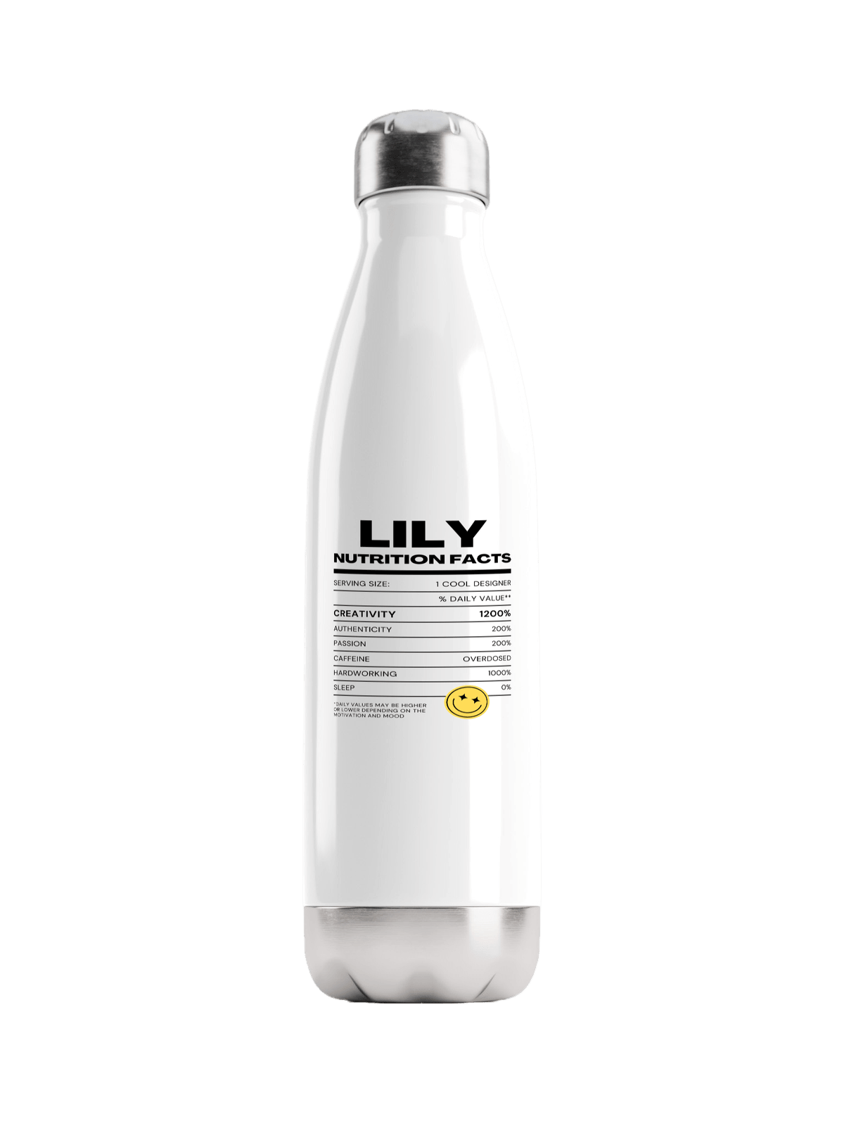 LILY Personalized Water Bottle - Nutrition Facts Design