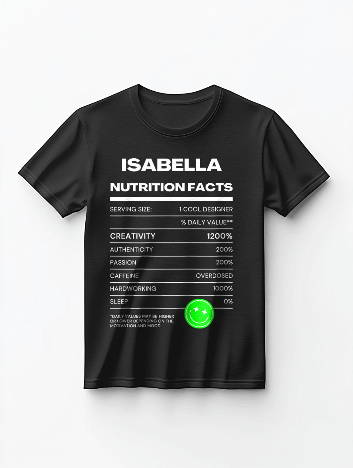 ISABELLA's Personalized Nutrition Facts T-Shirt
