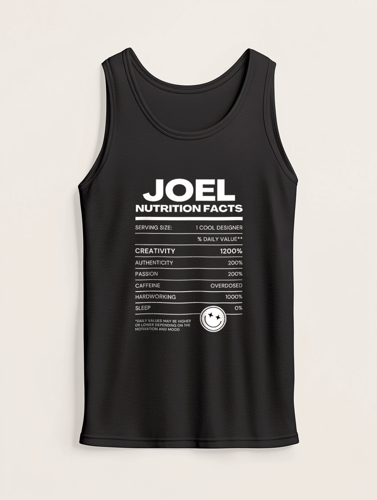 Personalized JOEL Nutrition Facts Tank Top