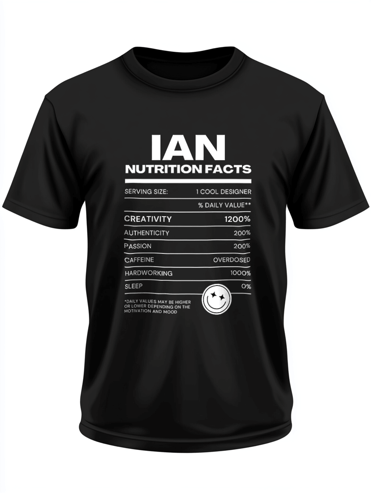 Personalized IAN Nutrition Facts T-Shirt