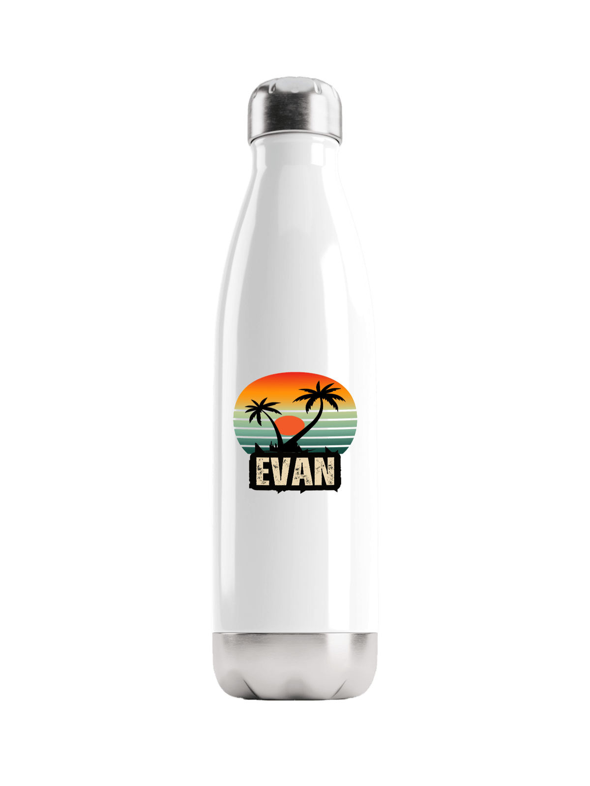 Personalized EVAN Water Bottle with Retro Sunset Design
