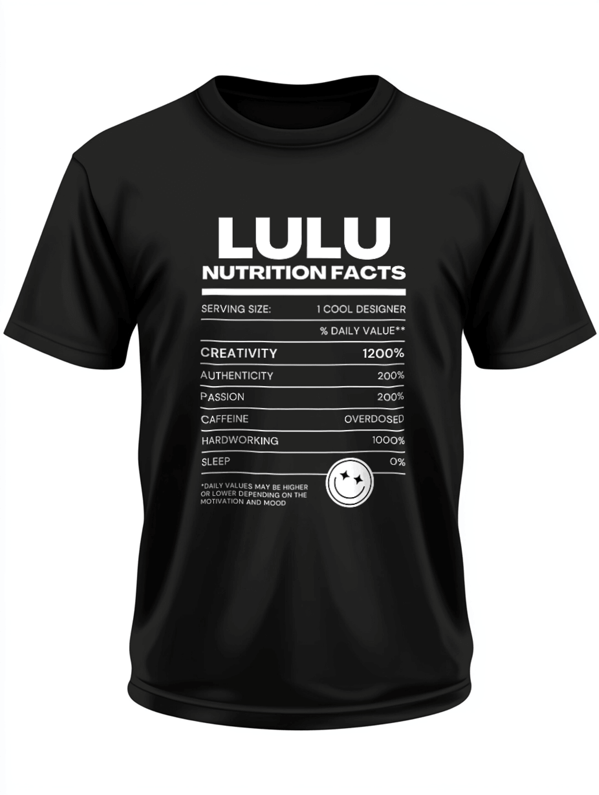 Personalized LULU Nutrition Facts T-Shirt
