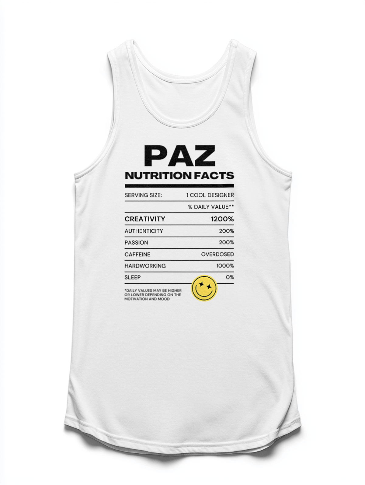 Personalized PAZ Nutrition Facts Tank Top