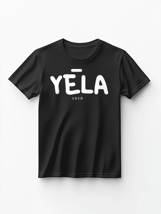 Custom Black T-Shirt with YELA in Bold White Design