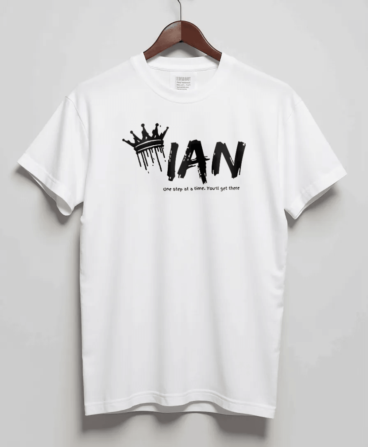 Personalized "IAN" T-shirt with Inspirational Message & Black Crown Design