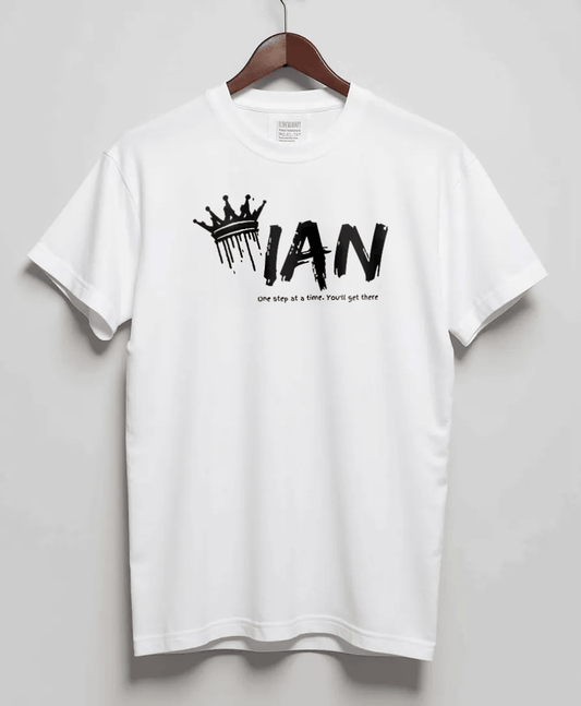 Personalized "IAN" T-shirt with Inspirational Message & Black Crown Design