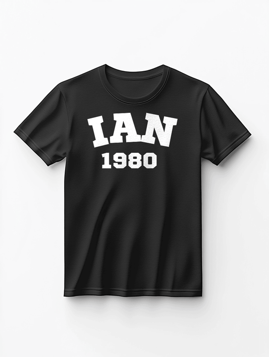 Customized IAN 1980 Black T-Shirt Retro Style, Personalized with IAN