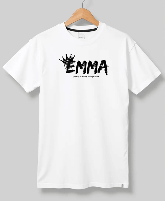 EMMA" Personalized White T-Shirt with Bold Crown Design & Motivation