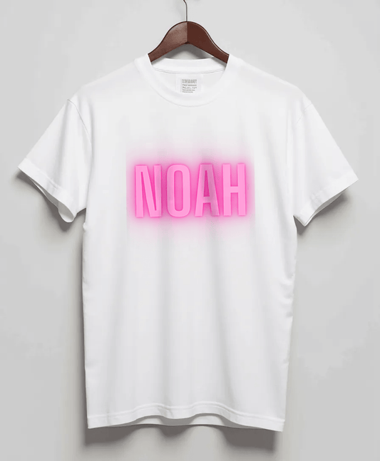 Custom 'NOAH' Printed T-Shirt in Vibrant Pink & Green Design