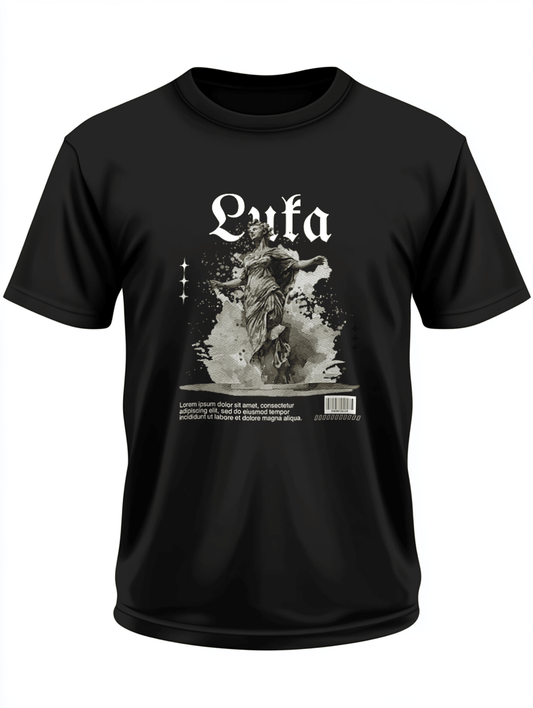 Personalized LUKA Black T-Shirt with Modern Sculpture Design