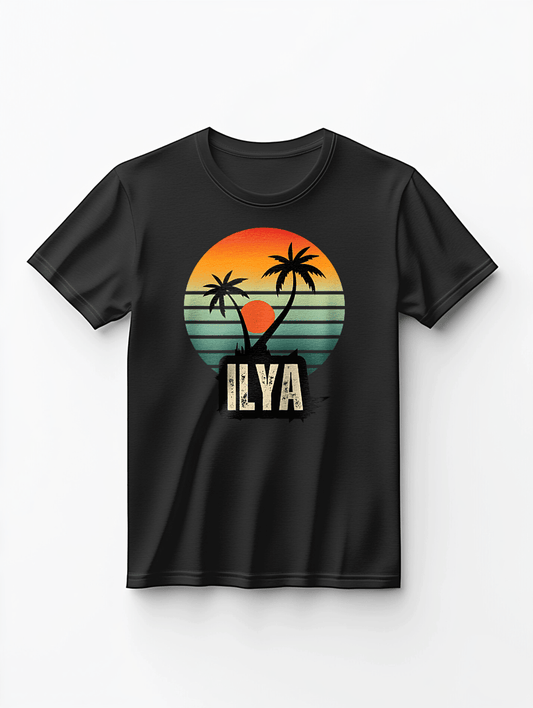 ILYA's Personalized Sunset Tee with Vibrant Tropical Design