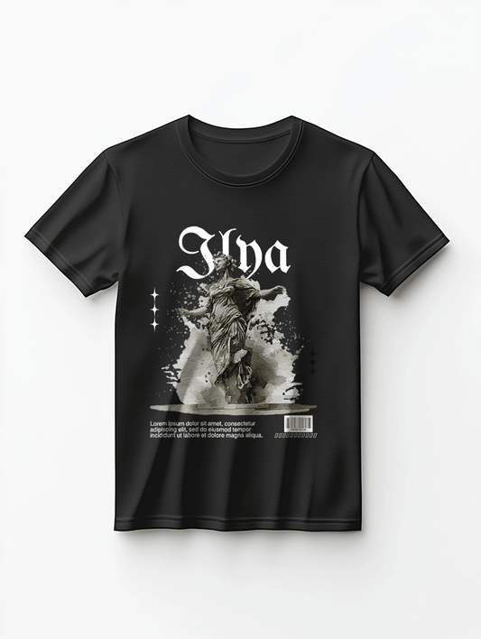 ILYA" Personalized Black T-Shirt with Unique Artistic Design - Customize with ILYA