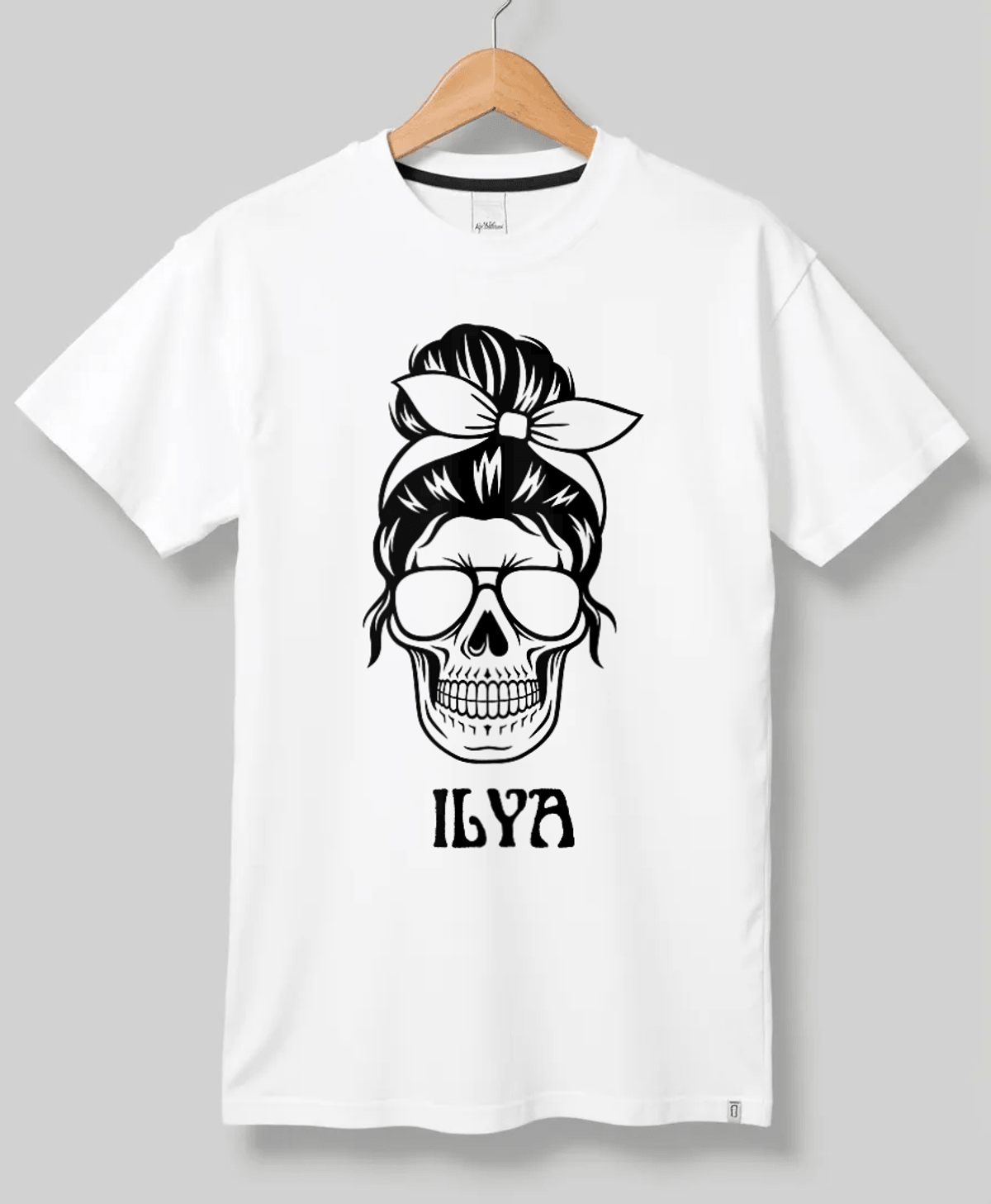 Edgy Personalized ILYA T-Shirt with Striking Skull and Bandana Design