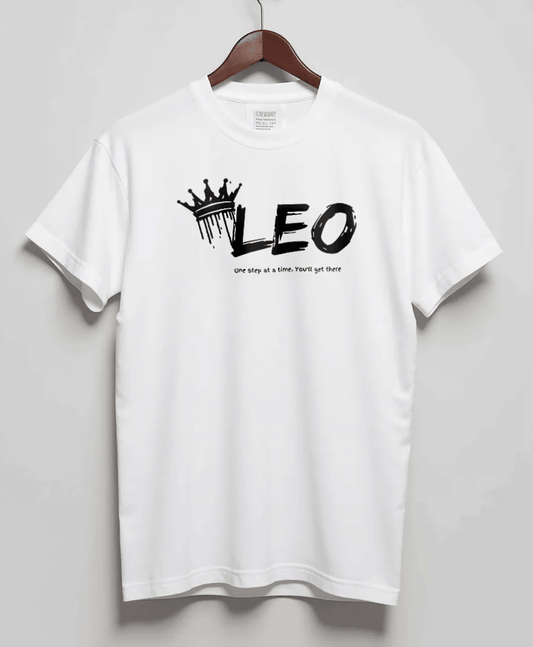 Personalized "LEO" T-shirt with Inspirational Message & Black Crown Design