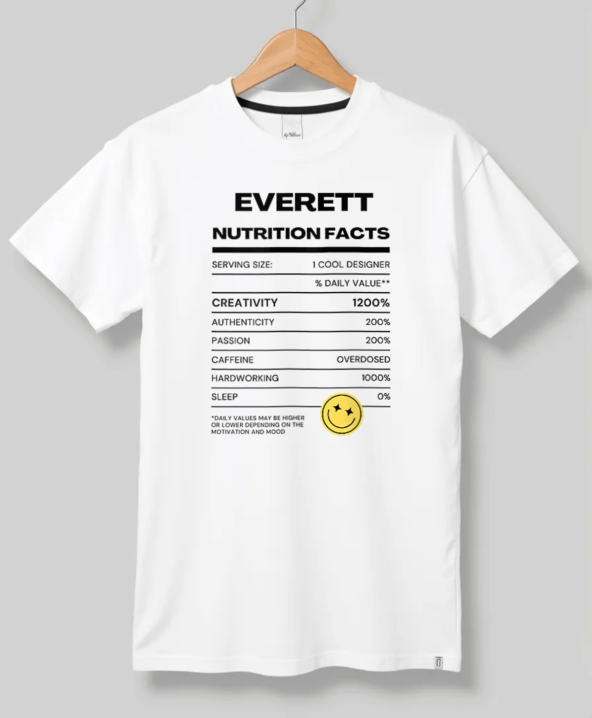 EVERETT's Personalized Nutrition Facts T-Shirt