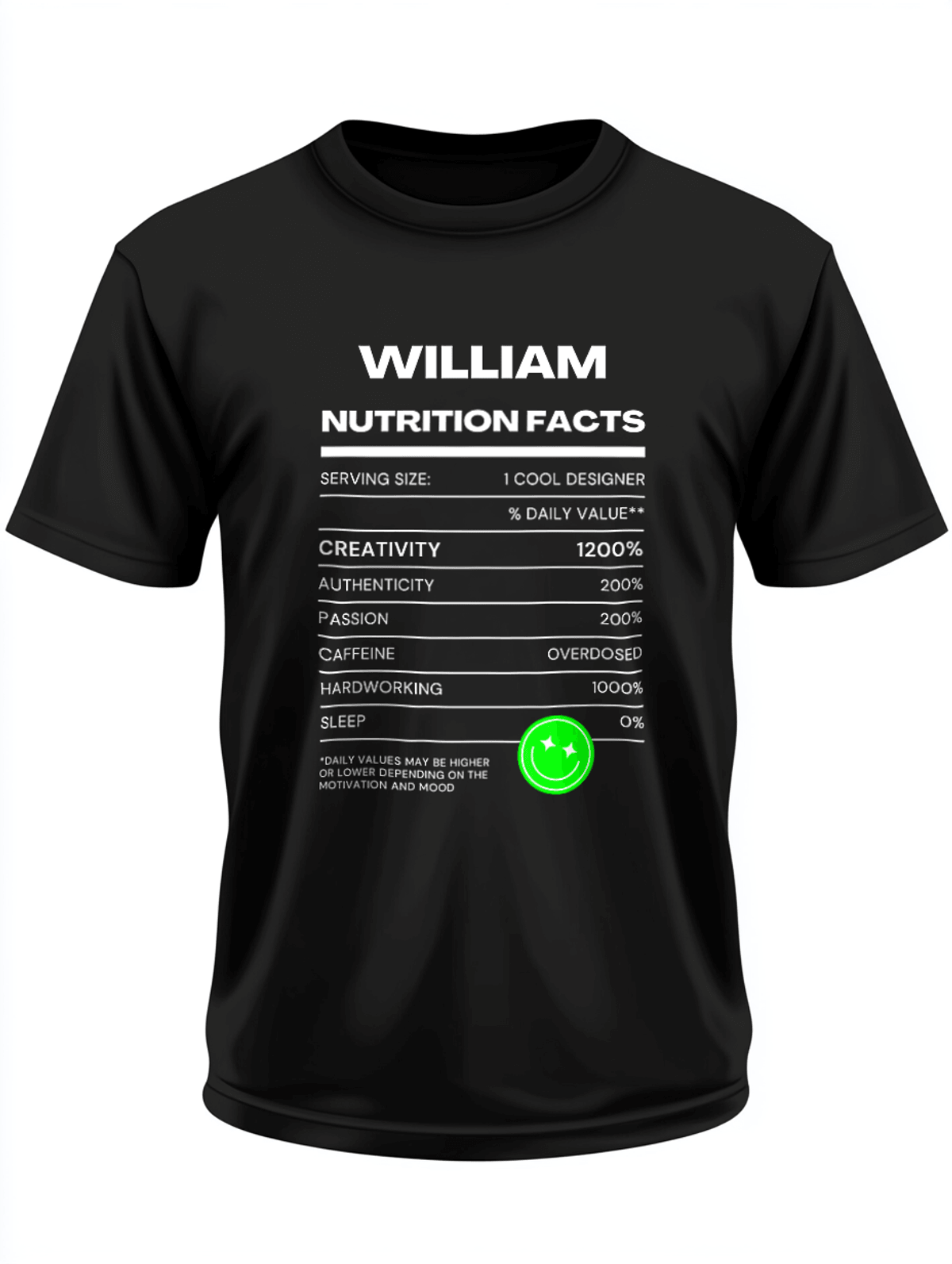 WILLIAM 'Nutrition Facts' Personalized T-Shirt