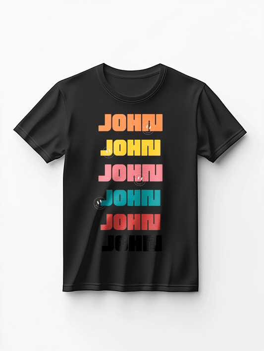 Personalized 'JOHN' T-Shirt: Multicolor, Fun, & Unique!