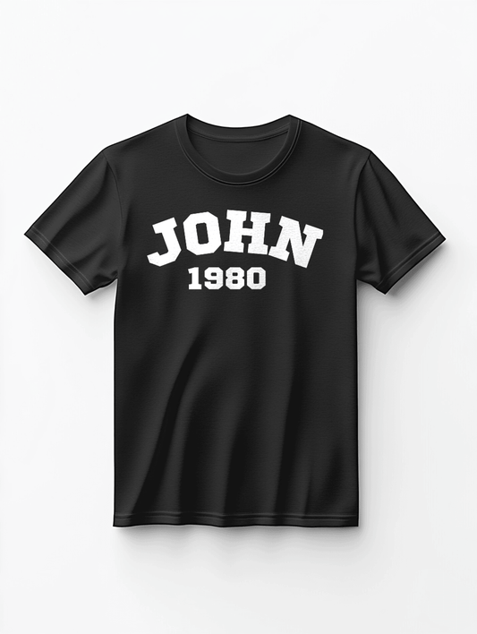 Customized JOHN 1980 Black T-Shirt Retro Style, Personalized with JOHN