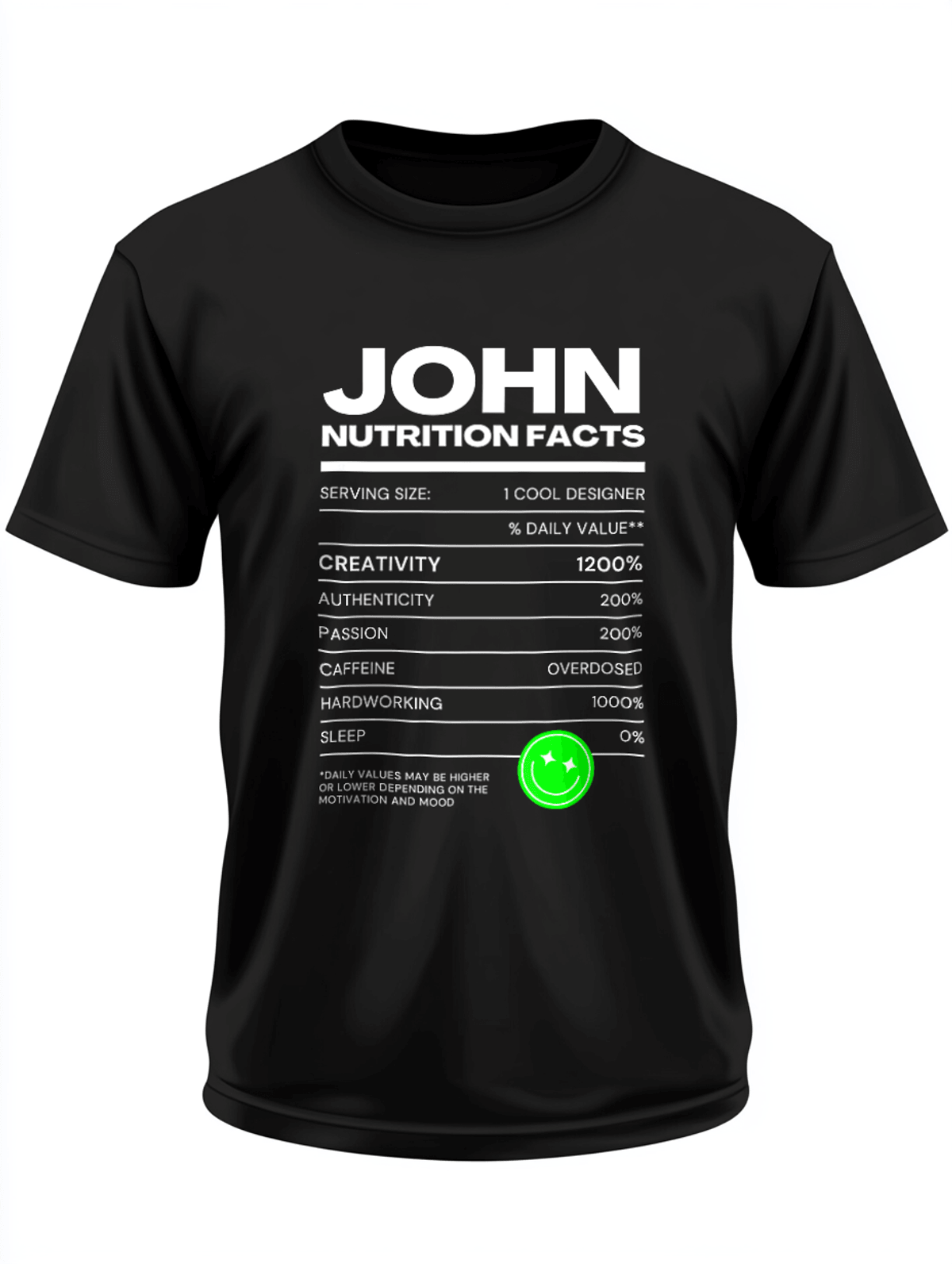 Customized JOHN 'Nutrition Facts' T-shirt – Personalize Your Style