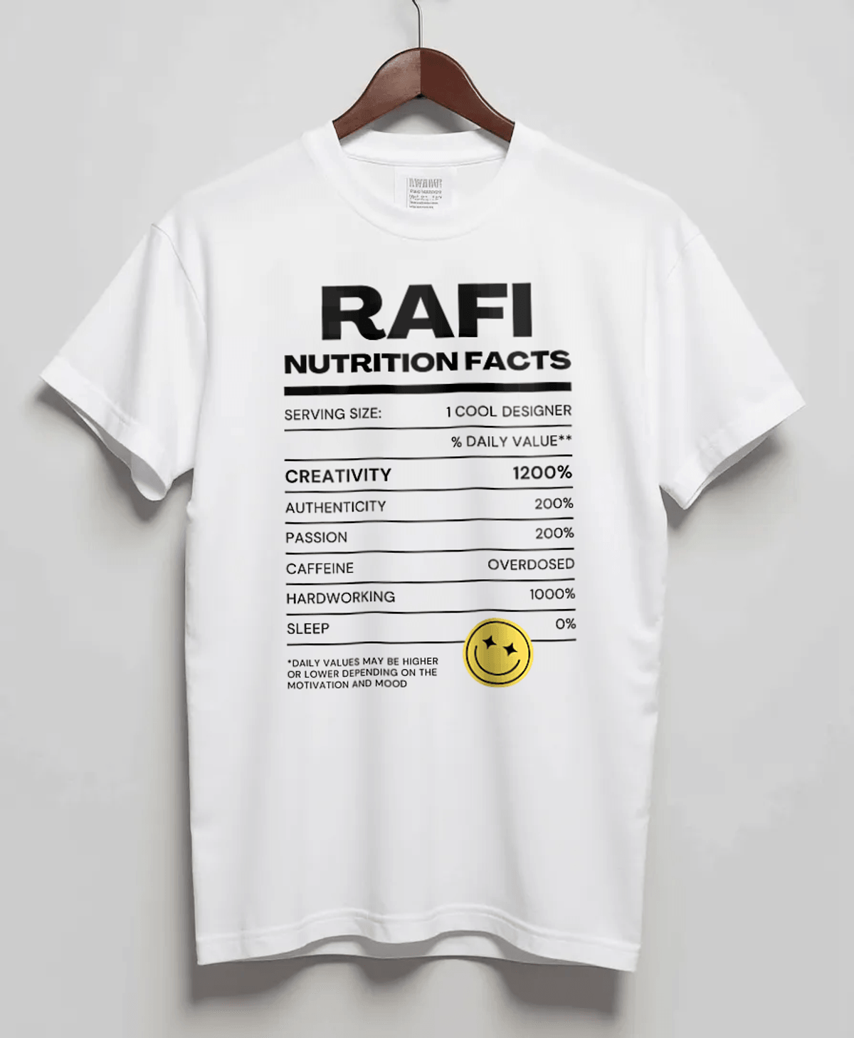 Personalized RAFI's "RAFI Nutrition Facts" T-Shirt- Celebrating Unique Traits