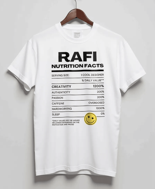 Personalized RAFI's "RAFI Nutrition Facts" T-Shirt- Celebrating Unique Traits