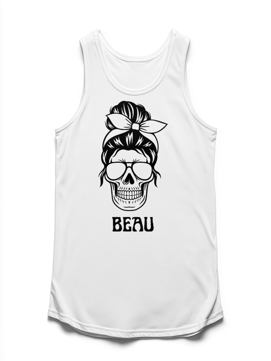 Personalized BEAU Tank Top with Edgy Skull & Bandana Design