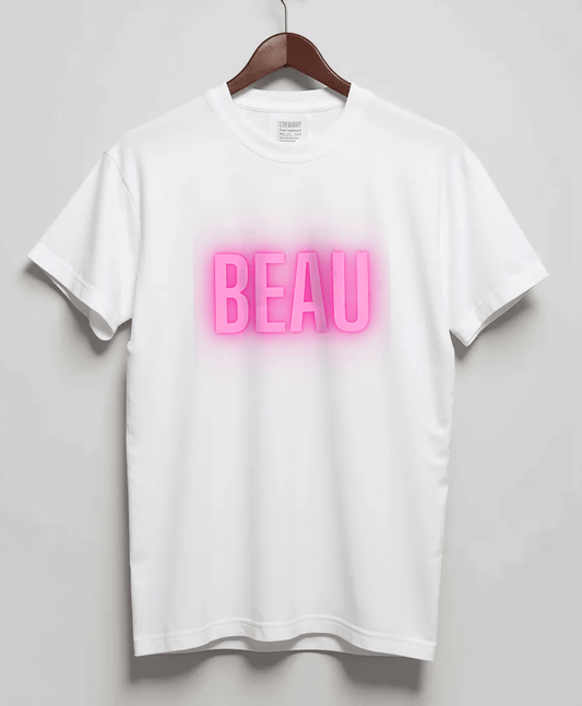 Custom 'BEAU' Printed T-Shirt in Vibrant Pink & Green Design