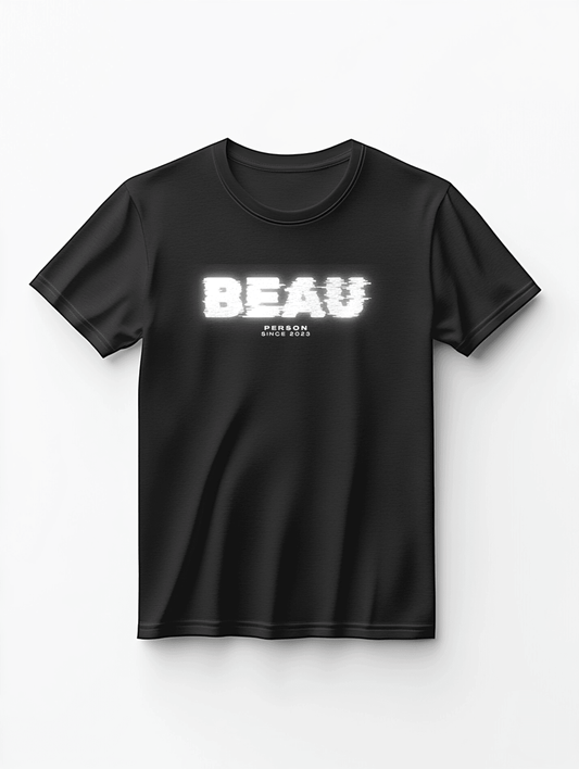 Personalized Black T-shirt with Artful BEAU Design and Inspiring Quote