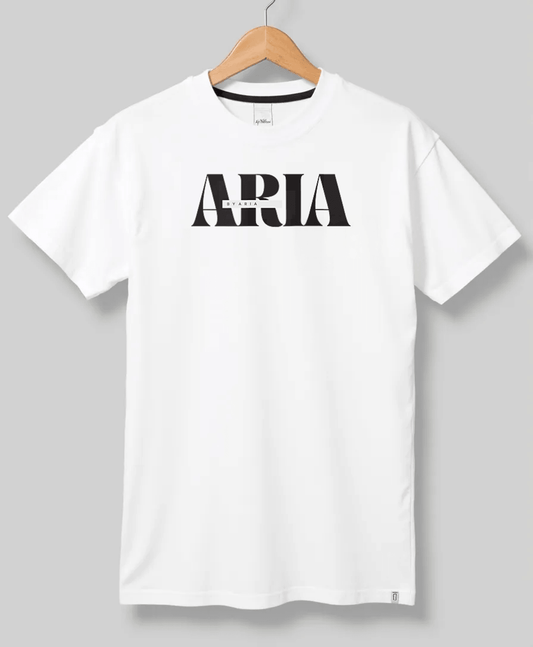 Personalized White T-Shirt with ARIA in Bold, Artistic Lettering