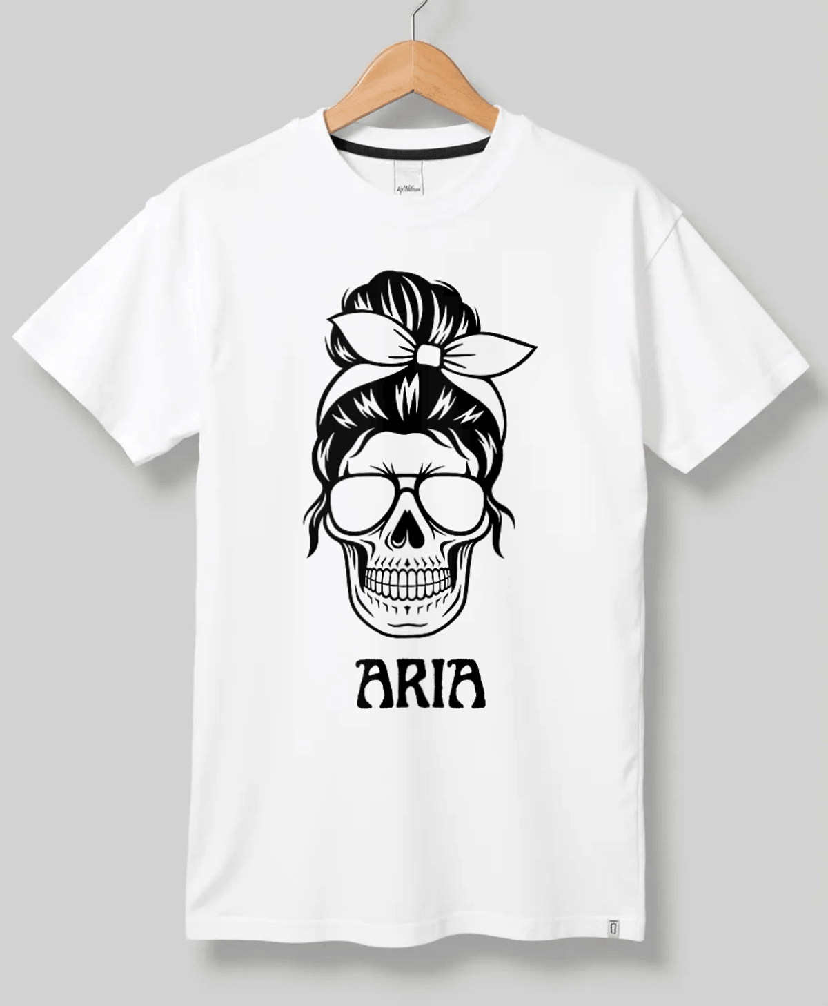 Edgy Personalized ARIA T-Shirt with Striking Skull and Bandana Design