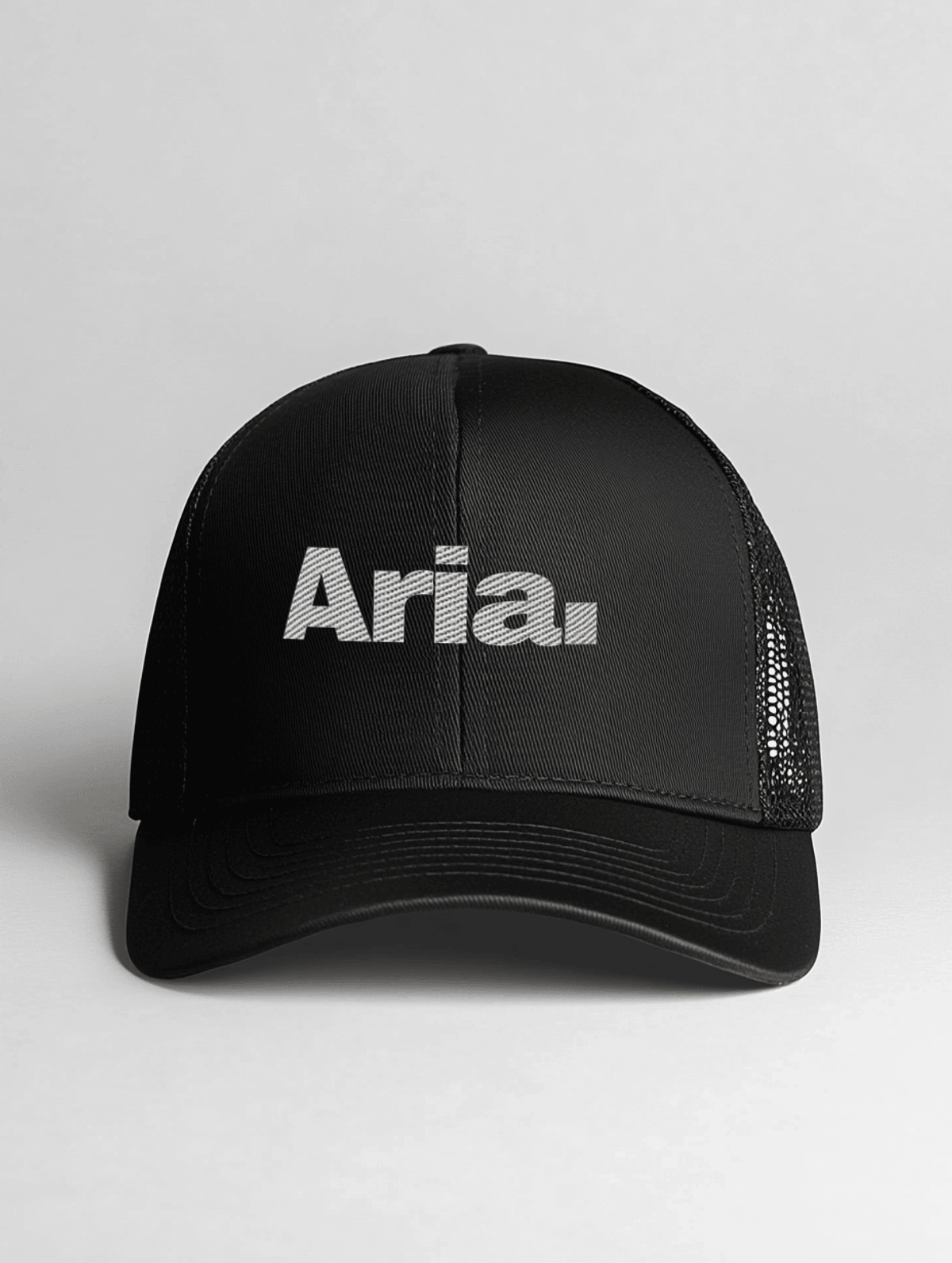 ARIA's Personalized Black Mesh Trucker Hat - Minimalist Design