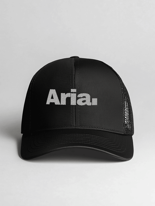 ARIA's Personalized Black Mesh Trucker Hat - Minimalist Design