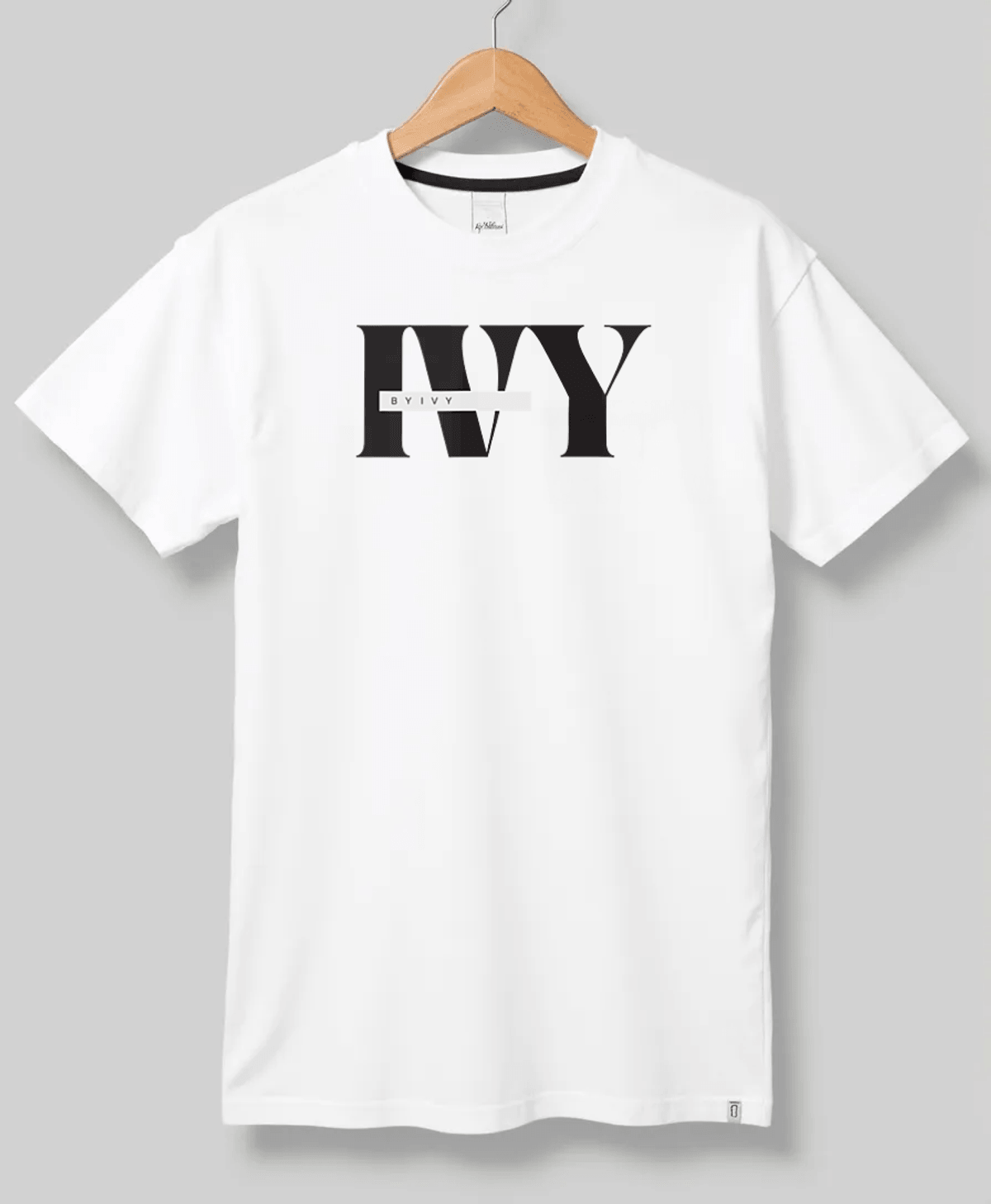 Personalized White T-Shirt with IVY in Bold, Artistic Lettering