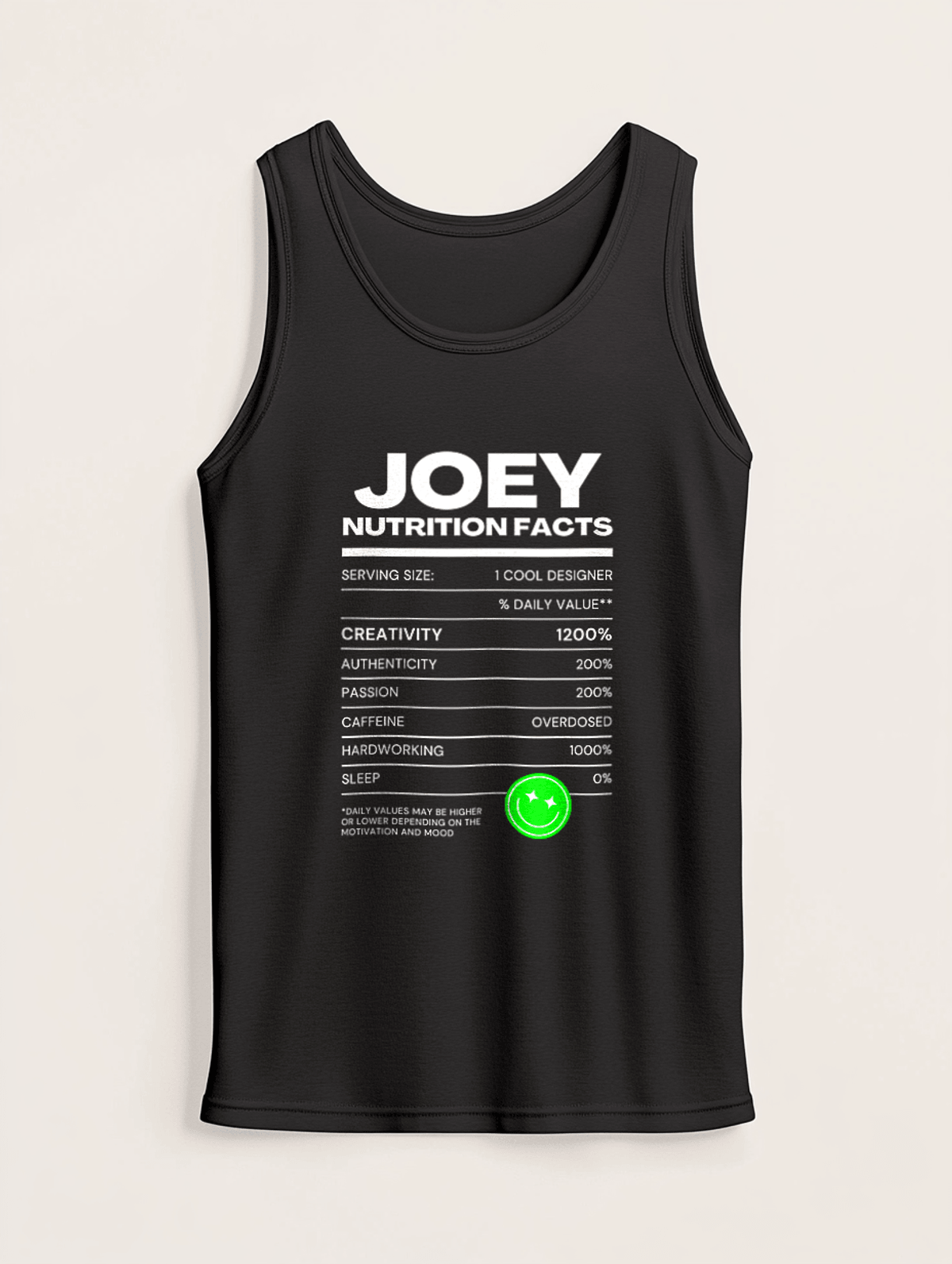 JOEY's Nutrition Facts Tank - Unique Style