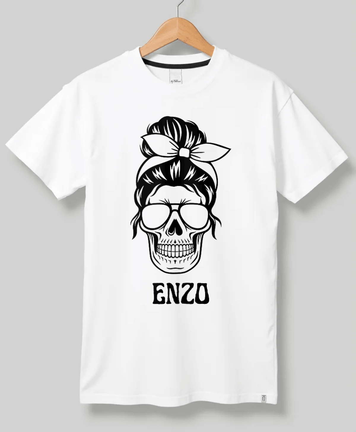 Edgy Personalized ENZO T-Shirt with Striking Skull and Bandana Design