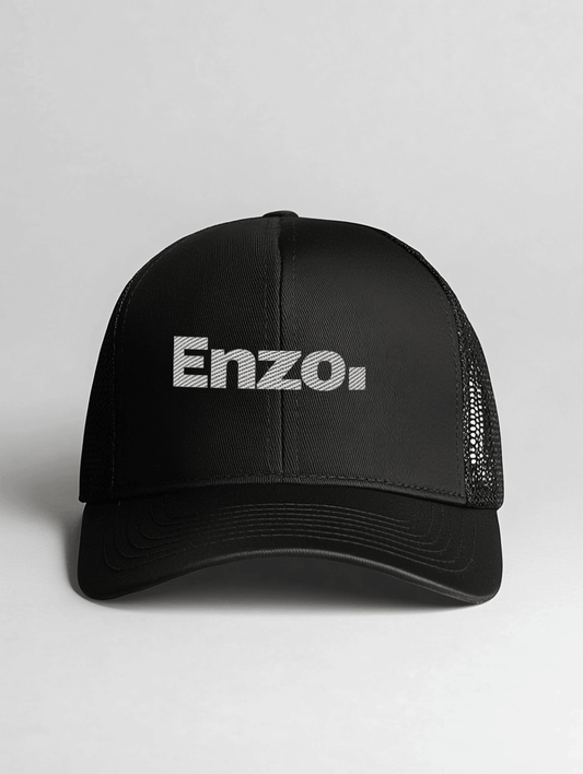 ENZO's Personalized Black Mesh Trucker Hat - Minimalist Design