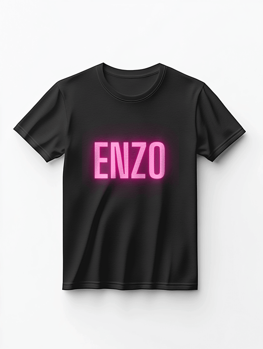 Personalized ENZO's Bold "ENZO" T-Shirt in Vibrant Pink & Green