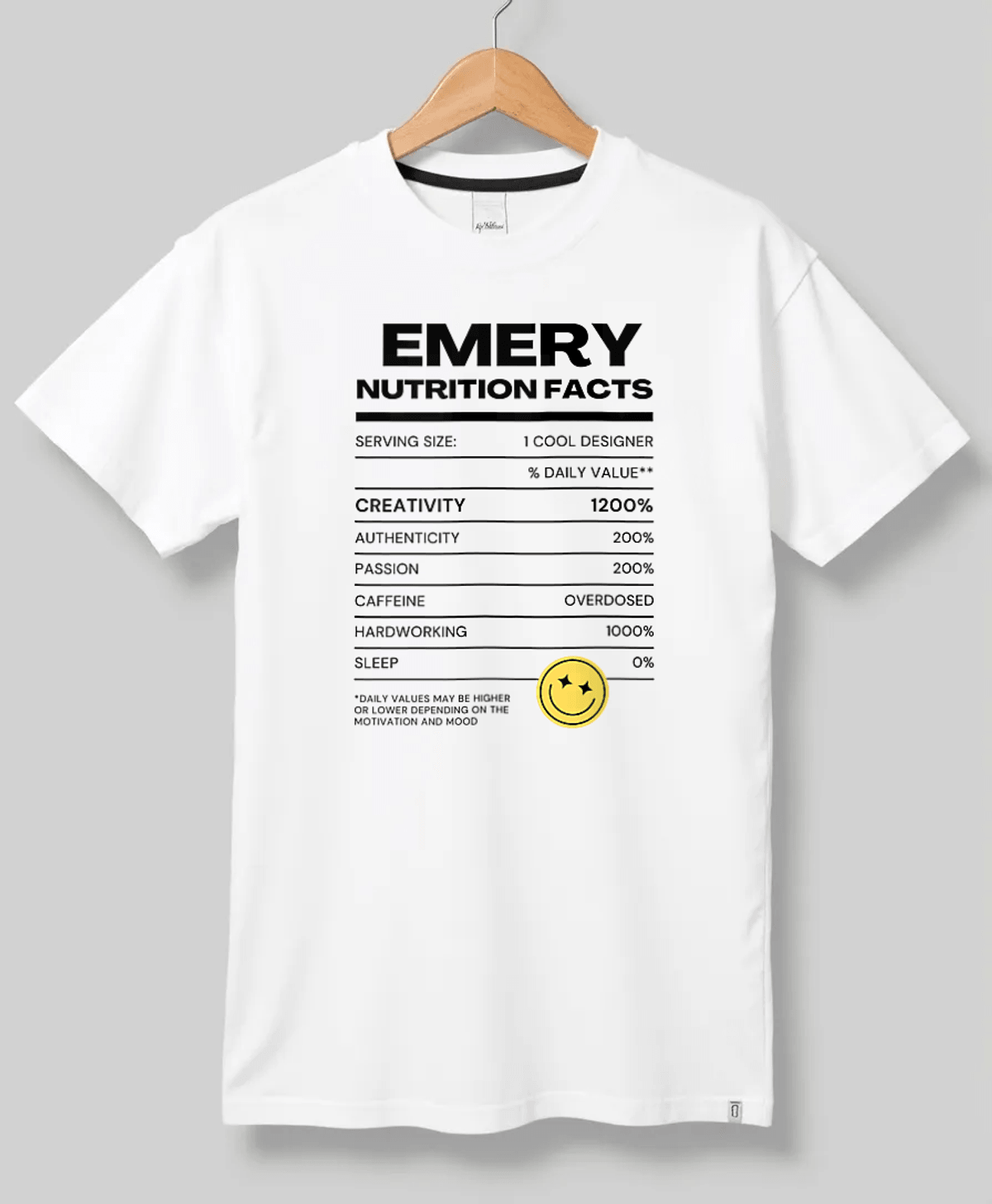 EMERY's Personalized Nutrition Facts T-shirt
