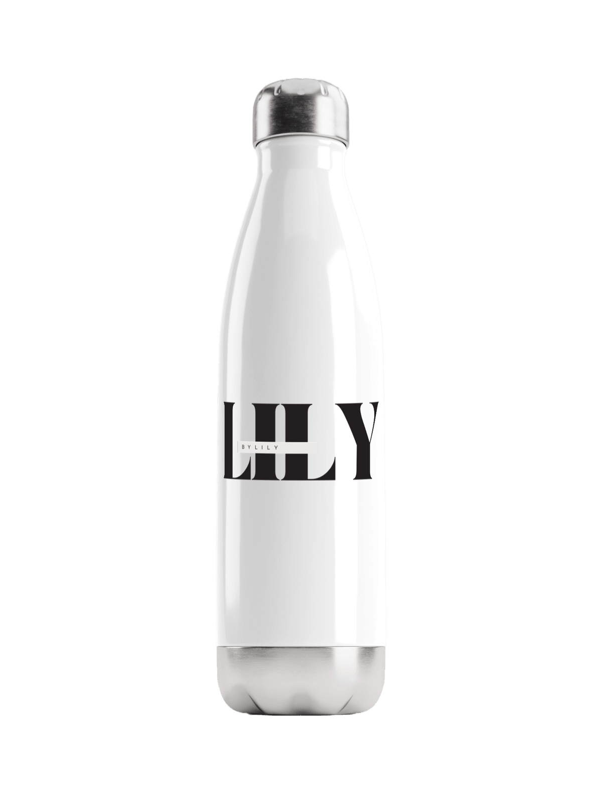 Stylish LILY Custom Water Bottle - White with Black Print Design