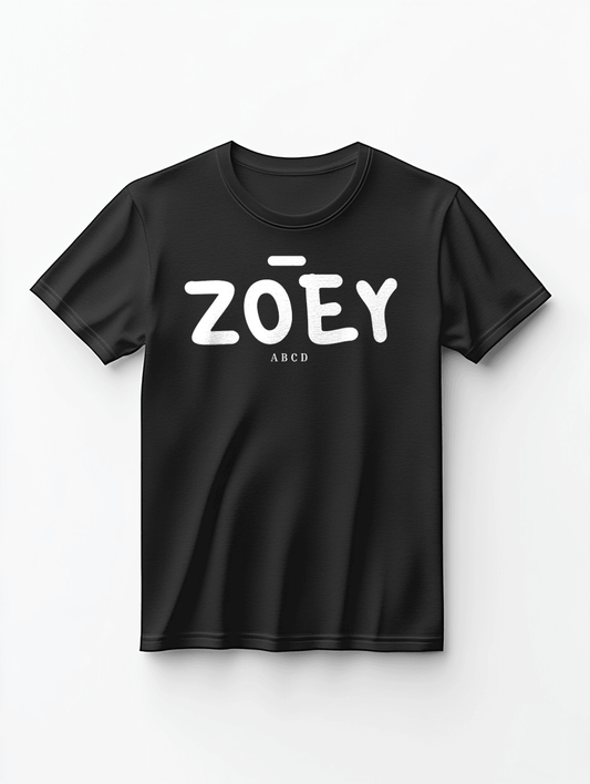 Custom Black T-Shirt with ZOEY in Bold White Design