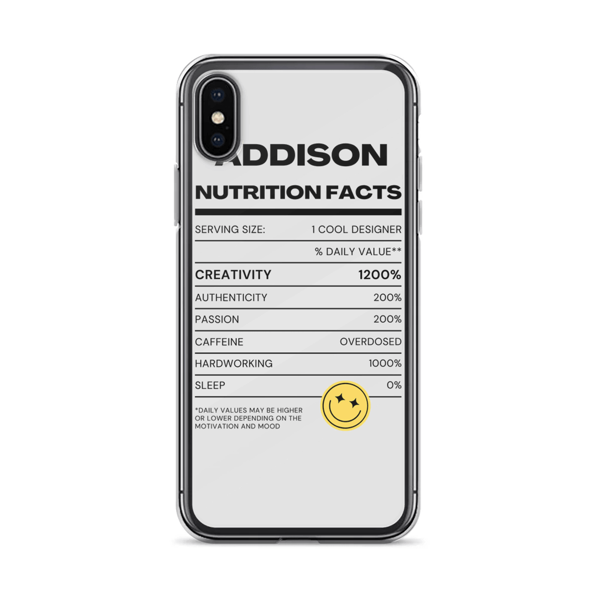 ADDISON Personalized Phone Case - Nutrition Facts Design