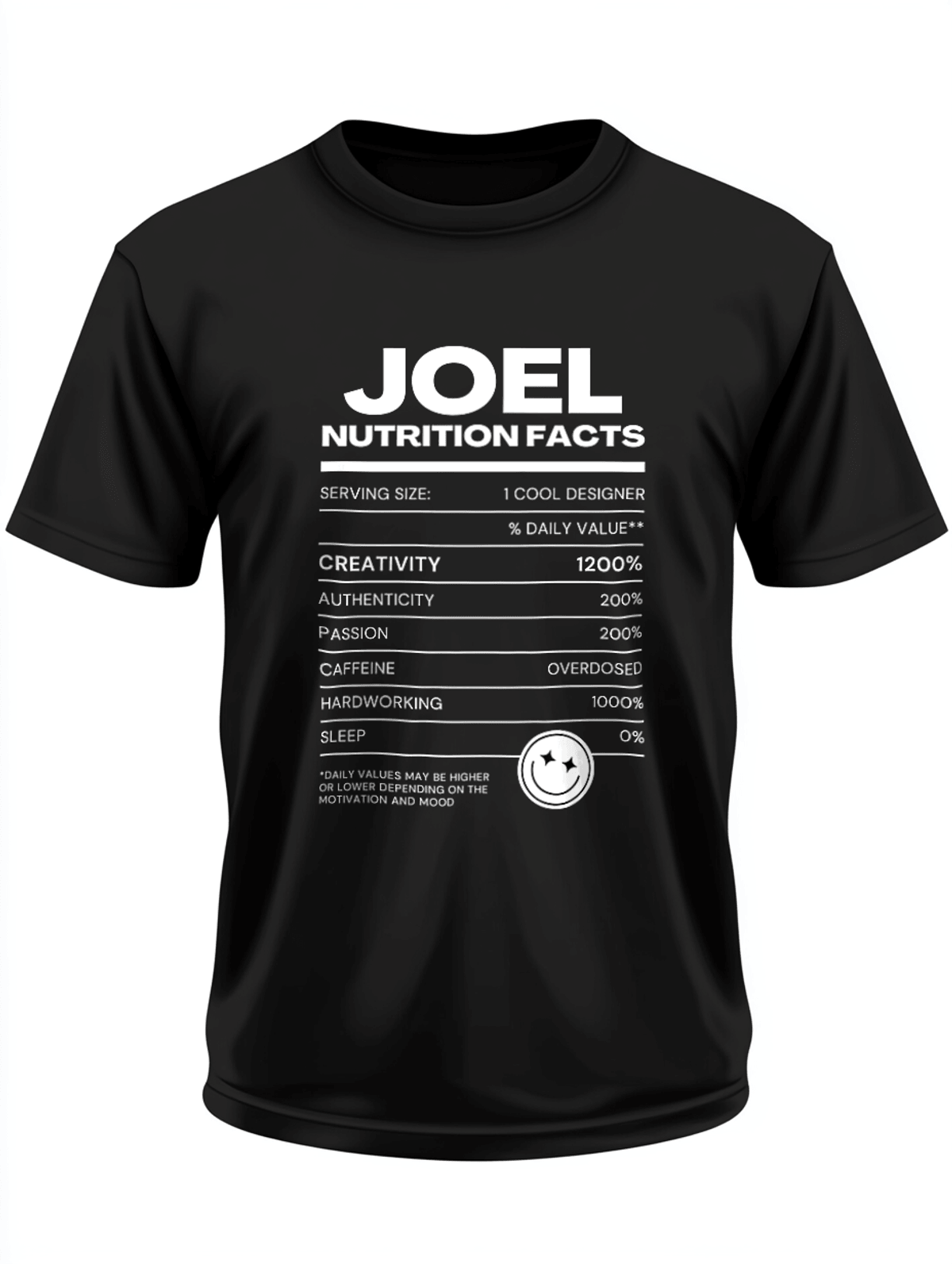 Personalized JOEL Nutrition Facts T-Shirt