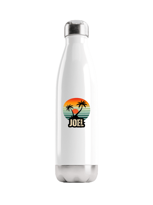 Personalized JOEL Water Bottle with Retro Sunset Design